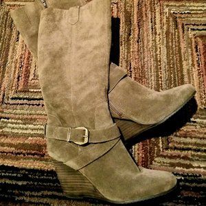 BCBG Knee-High Wedge Olive/Grey Boots